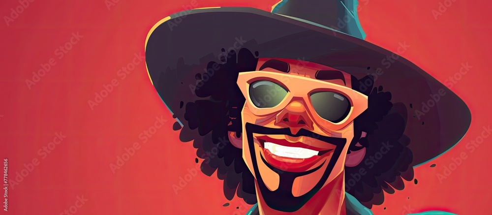 Poster Smiling man wearing a hat and sunglasses