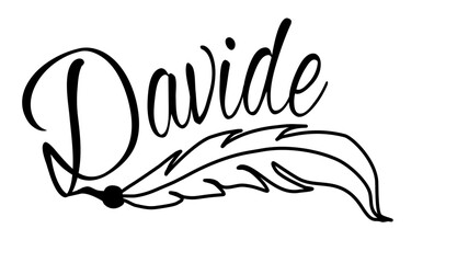Davide - black color - name written - Word with feather for websites, baby shower, greetings, banners, cards-shirt, sweatshirt, prints, cricut, silhouette, sublimation Q - obrazy, fototapety, plakaty