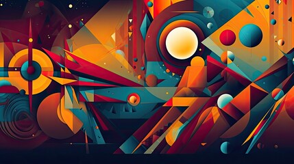 abstract vector design featuring intricate geometric shapes, seamlessly blending together to create a modern and dynamic composition, Illustration, vector art