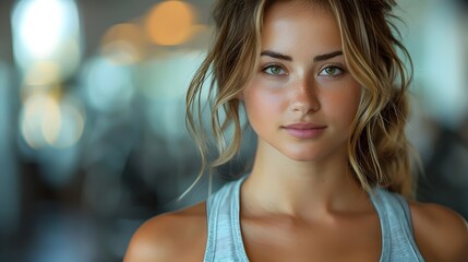 Fototapeta premium Portrait of a young teenage athlete inside a gymnasium. Image of healthy and healthy life