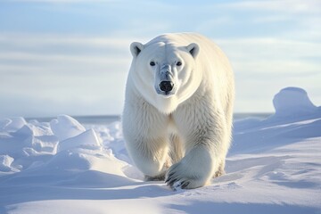 polar bear in snowy landscape with thick fur providing a stark contrast pristine white...