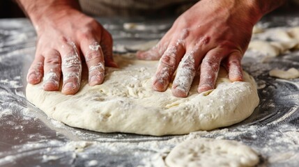 Fototapeta premium Chef preparing dough for baking in a kitchen