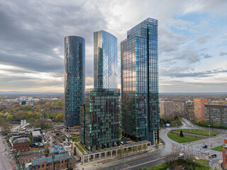 The Sunrises over Deansgate Square, a residential skyscraper cluster on the southern edge of...