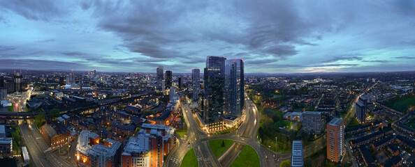 defaultThe Sunrises over Deansgate Square, a residential skyscraper cluster on the southern edge of...