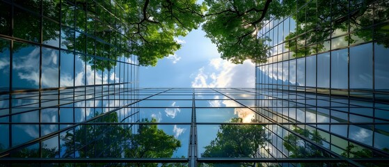 Eco-Friendly Architecture: Glass Reflection of Nature's Symphony. Concept Eco-Friendly Architecture, Glass Reflection, Nature's Symphony