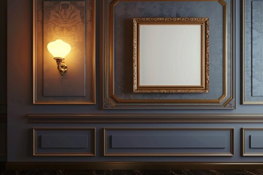Mockup Picture frame with light on wall 