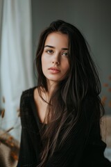 Fototapeta premium portrait of a beautiful woman with a long hair, real life photo, professional photo