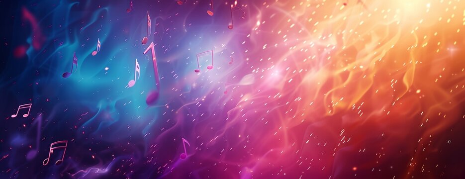 A group of musical notes floating in the air on a colorful background