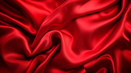 Obraz premium red silk background. close-up of a luxurious, rich satin fabric with light reflecting off its smooth, undulating waves, creating a sense of depth and texture. 
