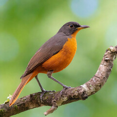 Fototapeta premium Bird from the Brazilian fauna, the orange thrush, perched on a tree branch