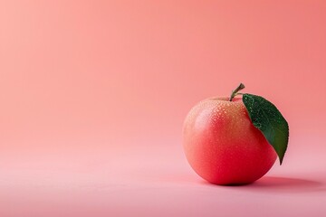 Ripe Peach with green leaf on pink background, copy space. Generative AI - obrazy, fototapety, plakaty
