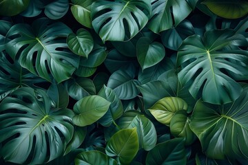 Tropical leaves background. Green tropical leaves texture. Nature background. Generative AI