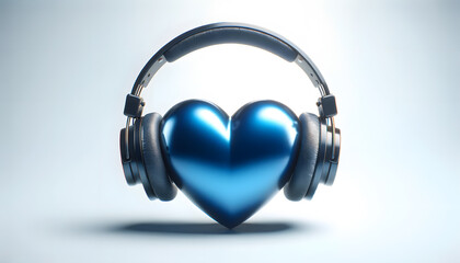 Fototapeta na wymiar Blue Heart with Charcoal Headphones