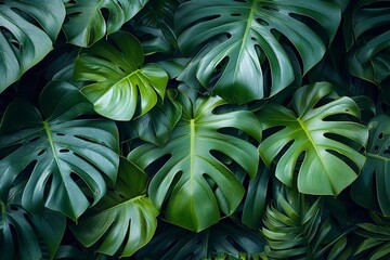 Tropical leaves of Monstera Deliciosa plant. Generative AI