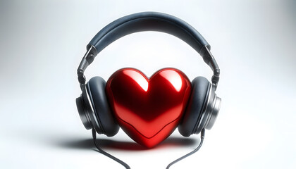 Fototapeta na wymiar Shiny Red Heart with Charcoal Headphones