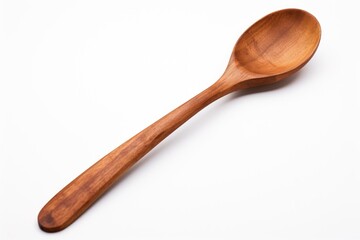 Solitary Symphony: A Carved Wooden Spoon Rests on a Blank Canvas. White or PNG Transparent Background..