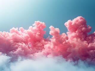 Dreamy Sky: Vibrant Pink Clouds Against Tranquil Blue Backdrop.