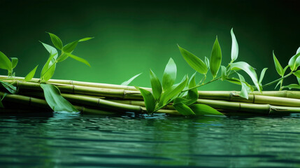 Plant, leaves, trees - bamboo laying in water, Green flora, dark green background
