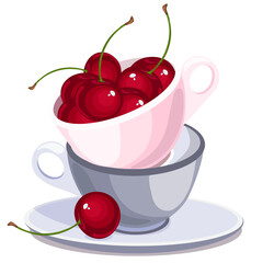 Cups and cherries without background