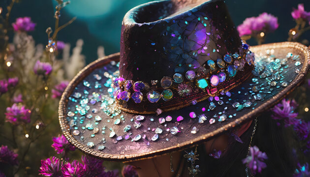 bohohut, hut, chapeau, country, bohemian, strassteine, close up, stress, steine, rosa, t&uuml;rkis, glamour, kart, gestalten, konzept, lifestyle, usa