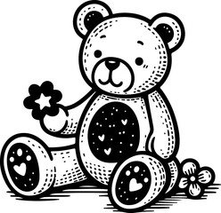 Bear toy black outline vector illustration