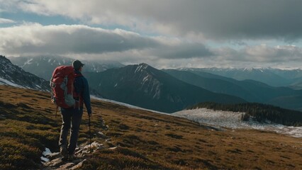 Fototapeta premium Person hiking in the mountains