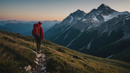 Fototapeta premium Person hiking in the mountains