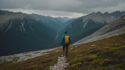 Person hiking in the mountains