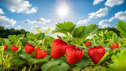 strawberries in the field in closup Strawberry in plant 
