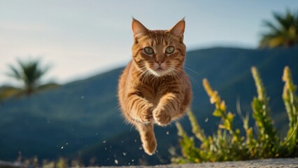 Obraz premium A cat leaping towards the camera