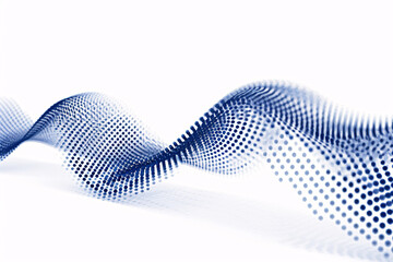Blue dotted wave design on a plain white background - obrazy, fototapety, plakaty