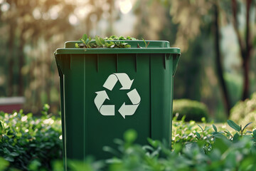 Green waste container with recycling symbol