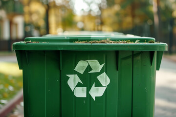 Green waste container with recycling symbol