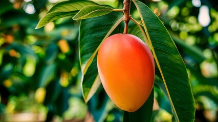 Mango in tree in closeup