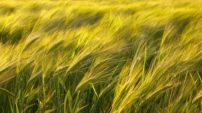 Barley fields with ears of grain rippling in the wind 