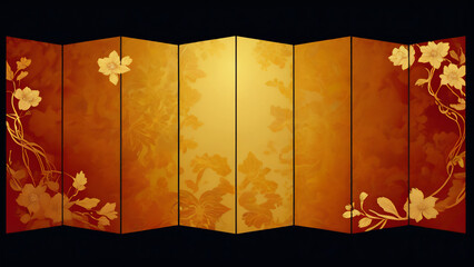 花模様のある金屏風　AI画像　ジェネレーティブAI