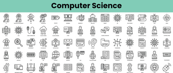 Set of computer science icons. Linear style icon bundle. Vector Illustration