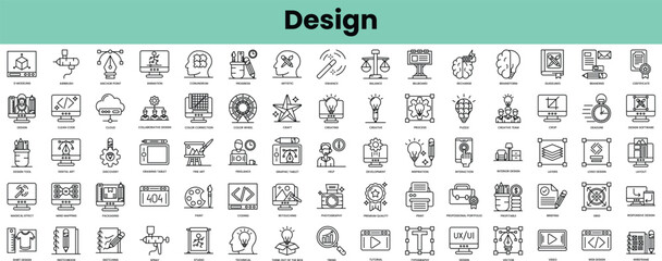 Set of design icons. Linear style icon bundle. Vector Illustration