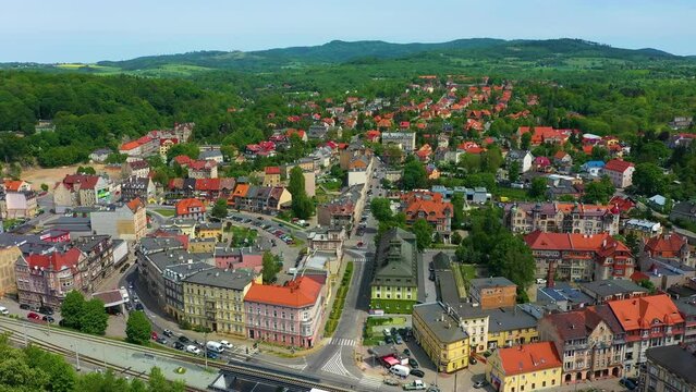 Panorama Mountains Houses Klodzko Gory Aerial View Poland