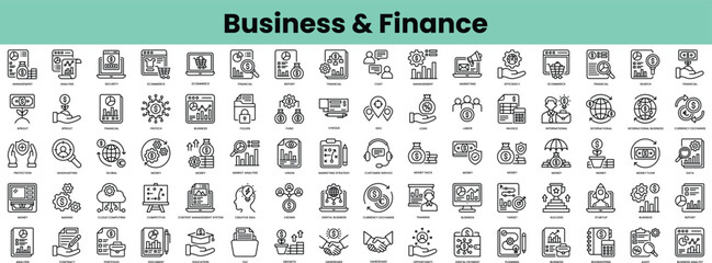 Set of business and finance icons. Linear style icon bundle. Vector Illustration