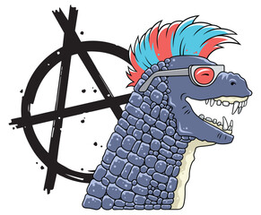 Cartoon dinosaur in punk rock style