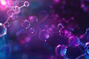 Abstract purple and blue molecules on dark background