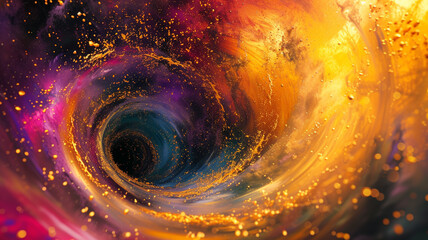 Fototapeta premium Cosmic whirlpools of golden rings swirling in unity with an explosion of mesmerizing mixed colors