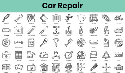 Set of car repair icons. Linear style icon bundle. Vector Illustration
