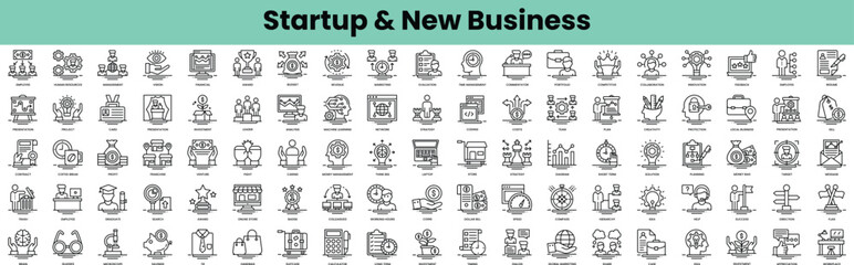 Set of startup and new business icons. Linear style icon bundle. Vector Illustration