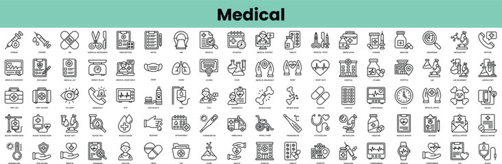 Set of medical icons. Linear style icon bundle. Vector Illustration