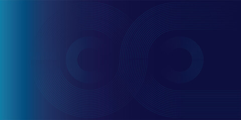 Abstract glowing circle lines on dark blue background. Geometric stripe line art design. Modern shiny blue lines. Futuristic technology concept. Horizontal banner template. Vector