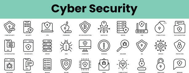 Fototapeta na wymiar Set of cyber security icons. Linear style icon bundle. Vector Illustration
