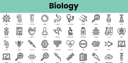 Set of biology icons. Linear style icon bundle. Vector Illustration