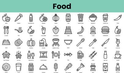 Set of food icons. Linear style icon bundle. Vector Illustration